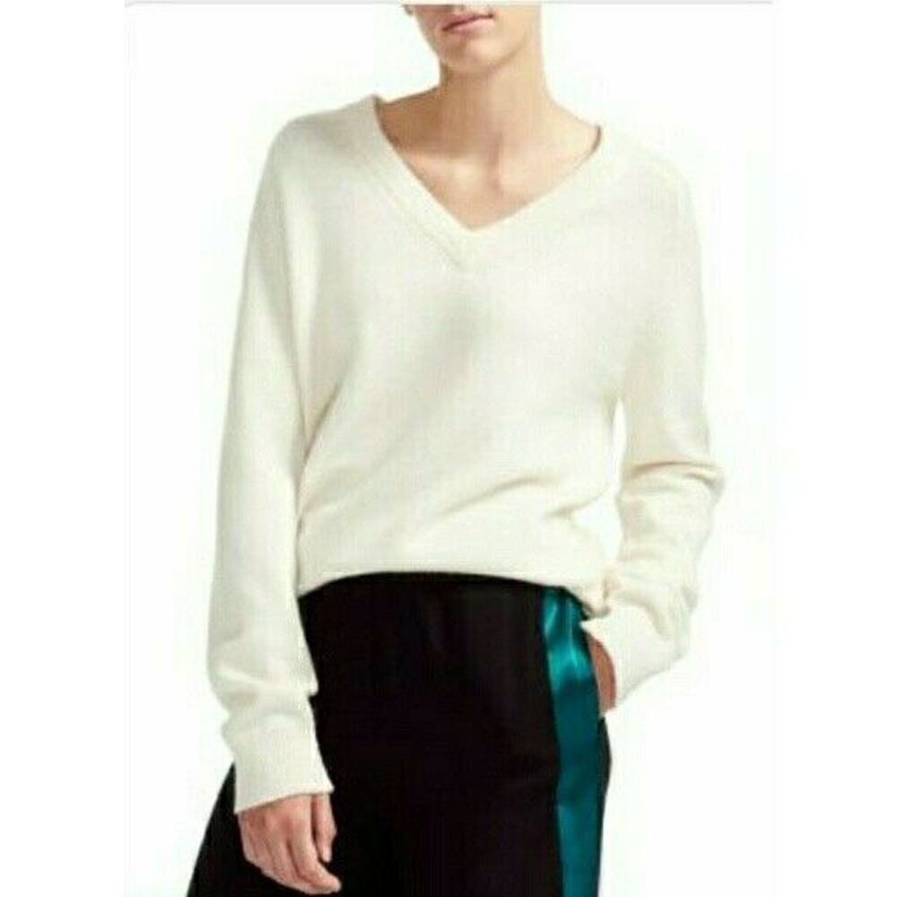 MAJE Metro wool blend vneck knit pullover classic basic sweater ivory Sz 1 S NEW - Picture 7 of 7